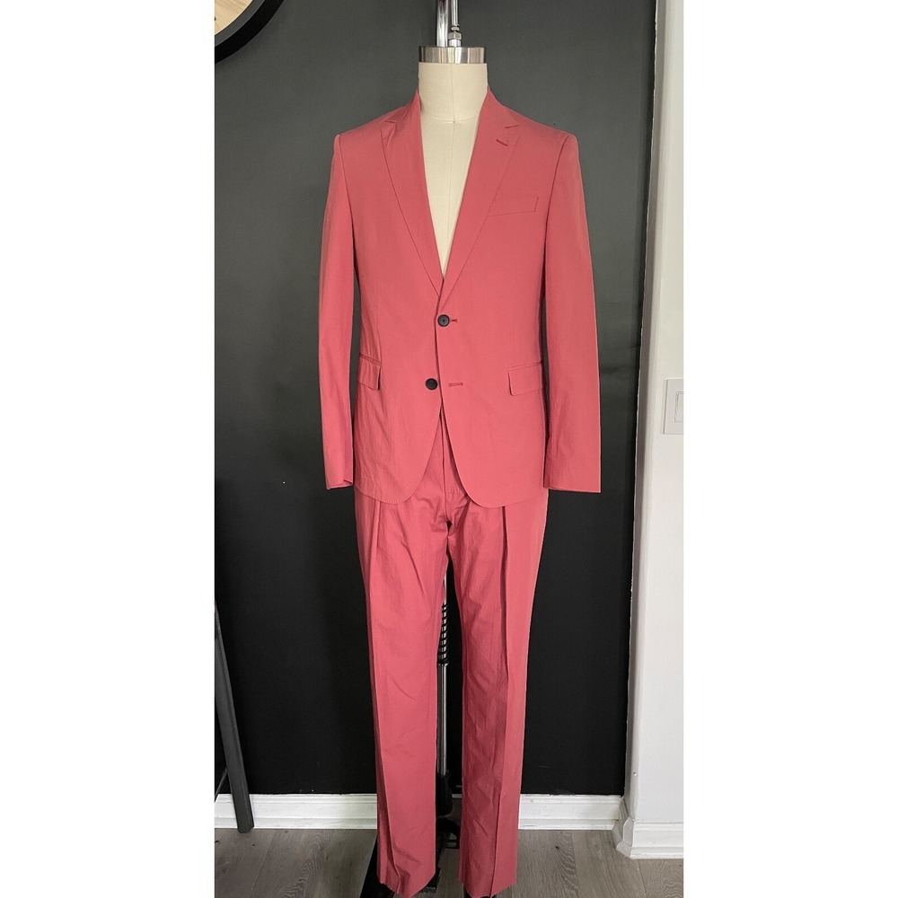Hugo Boss Men's 100% Cotton 2 Piece Suit‎ Coral color Suit Size 38S 32X30.5